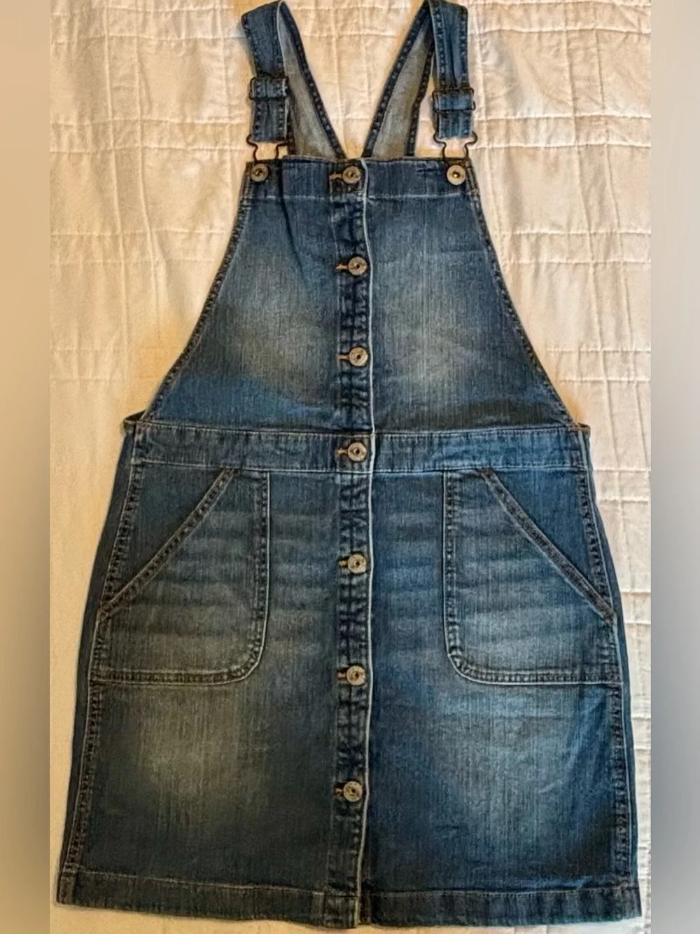 Girls Size 14 Denim Overall Jumper Dress Button Front